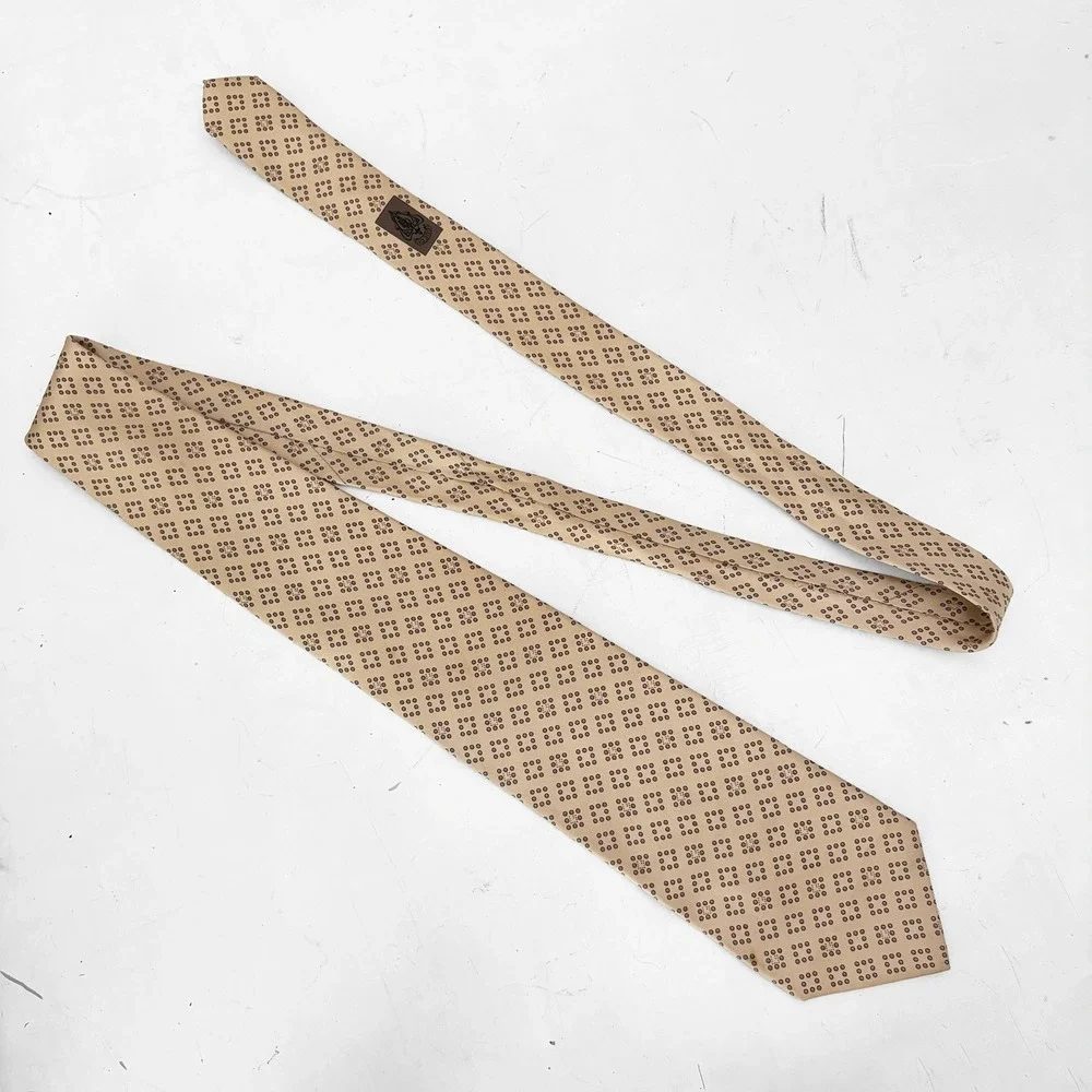 VTG 90s Gucci Mens Silk Tie Tan Brown Geometric Medallion Made in Italy